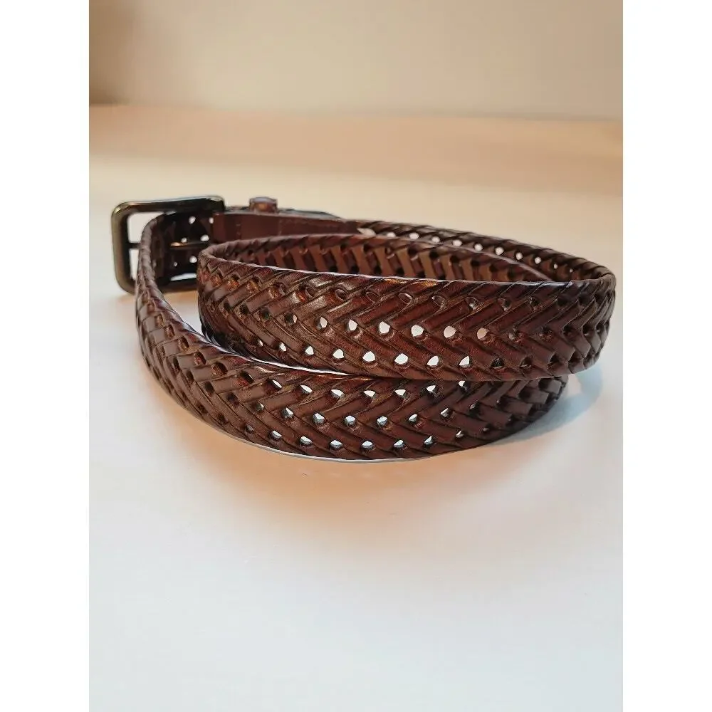 Tommy Hilfiger‎ Brown Braided Belt Sz 34 Men's Logo Preppy